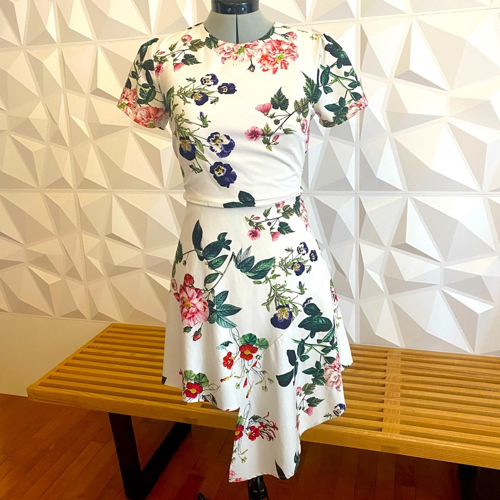 Floral asymmetric mini dress